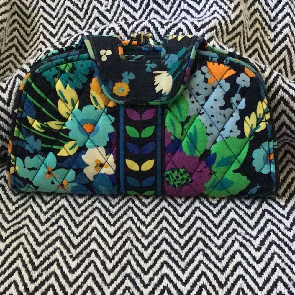 Vera Bradley clutch wallet with blue flower theme